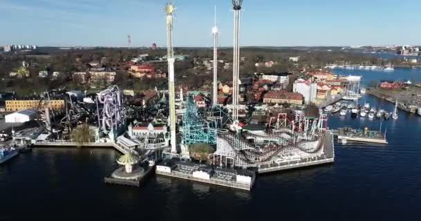 Amusement Park Stockholm Sweden Grona Lund — Stockvideo