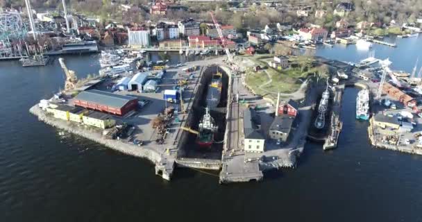 ストックホルムの船修理ドックヤード スウェーデン — ストック動画