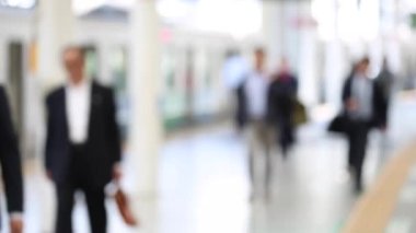 Blurry Metro Train Station Platform in Tokyo. Underground Metro Train Station During Rush Hour. People Leaving Station and Walking on Platform.
