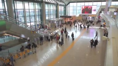 International Fiumicino Airport in Italy, Rome. Interior with People and Passengers