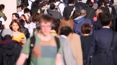 People Are Crossing the Street in Tokyo Shinjuku Area. Business District. Rush Hour Time. Blurry Background