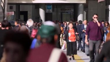 People in Tokyo City. Business District. Rush Hour Time People Are Walking on the Sidewalk. Japanese People. Blurry Background