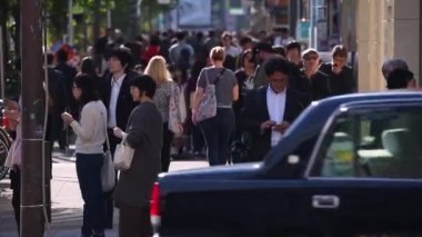 People Waiting Till Can Cross The Street in Tokyo City. Business District. Rush Hour Time. Japanese People. Shinjuku District in Tokyo. Blurry Background