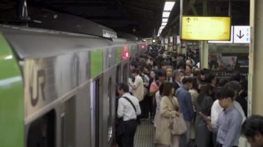 Rush Hour in Tokyo Metro. Full Of People. Waiting For the Train. Japan