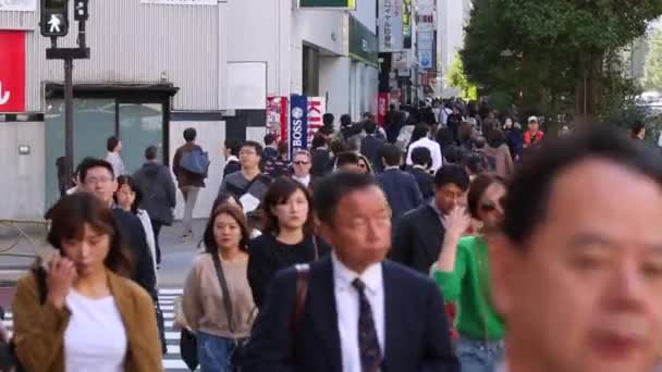 People Crossing Street Tokyo Shinjuku Area Business District Rush Hour — Vídeos de Stock
