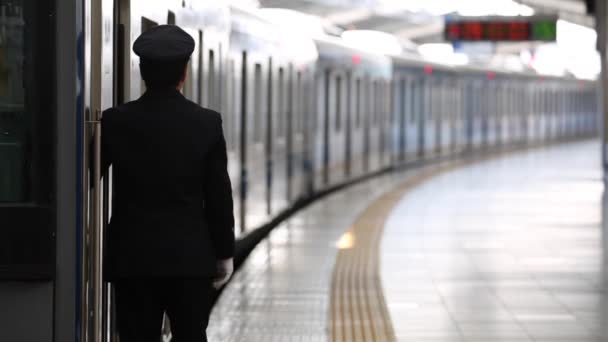 Metro Train Station Platform Tokyo Underground Metro Train Rush Hour — Video Stock