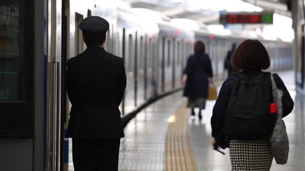 Metro Train Station Platform Tokyo Underground Metro Train Rush Hour — Stock video