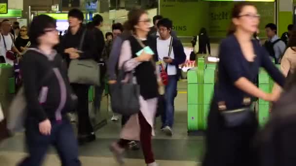 Shinjuku Ticket Gates Tokyo Metro Pasmo Card Suica Card People — Stockvideo