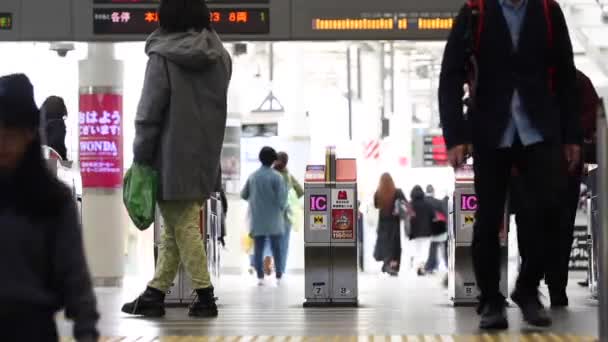 Ticket Gate Tokyo Metro Pasmo Card Suica Card People Taping — Vídeo de stock