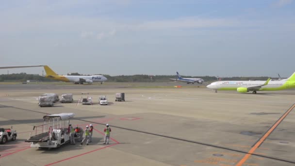 Tokyo International Narita Airport Ground Service Working Background Jin Air — Stok video