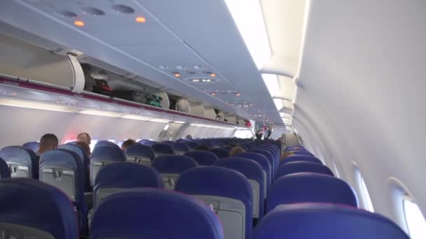 Wizzair Airplane Interior Passangers Boarding Procedure Waiting Till Can Take — Wideo stockowe