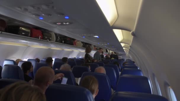 Aeroflot International Company Airplane Interior Passangers Luggages Heads Airplane Ready — Wideo stockowe