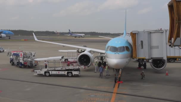 Korean Airlines Airplane Airbus A220 Arrived Tokyo International Narita Airportand — Wideo stockowe
