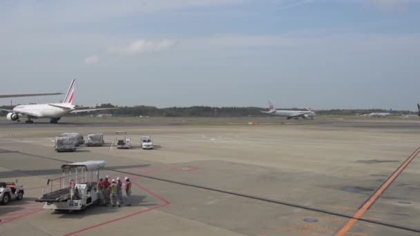 Tokyo International Narita Airport Ground Service Working Background Japan Airlines — 图库视频影像