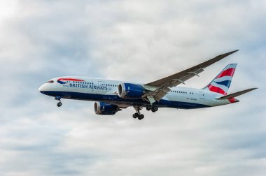 G-ZBJD British Airways Boeing 787 Dreamliner Landing in London Heathrow International Airport. England.