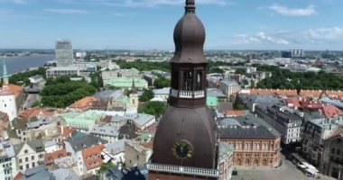 Riga City Old Town And Beautiful Architecture. Aerial View. Cityscape. Latvia. Drone Point of View