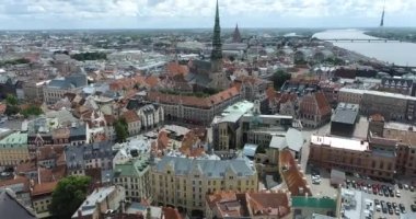 Riga Old Town, Downtown. Latvia. Drone Point of View.