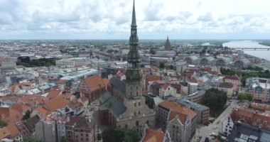 Riga Old Town, Downtown. Latvia. Drone Point of View.