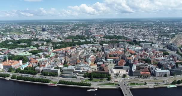 Riga Old Town Downtown Latvia Drone Point View — Vídeo de stock