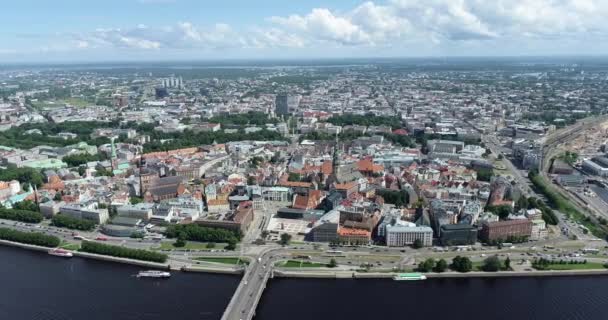 Riga Old Town Downtown Latvia Drone Point View — Stock Video