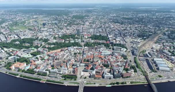 Riga Old Town Downtown Latvia Drone Point View — 图库视频影像