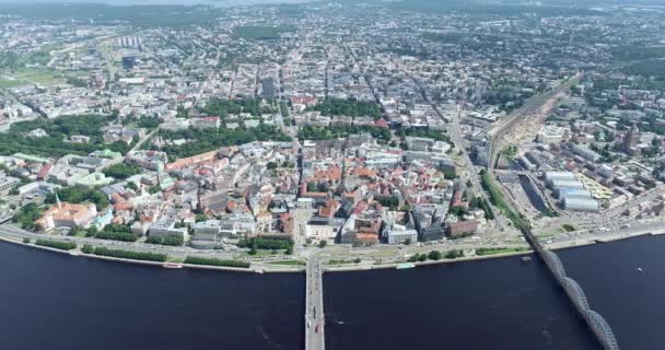 Riga Old Town Downtown Latvia Drone Point View — 图库视频影像