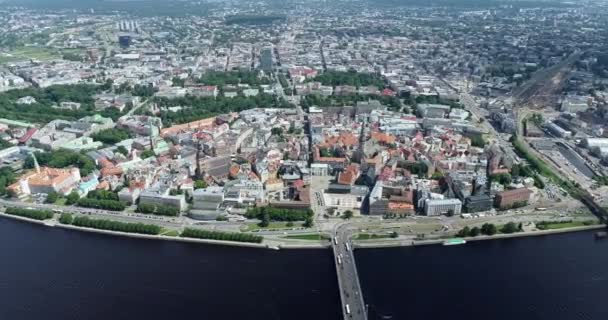 Riga Old Town Downtown Latvia Drone Point View — Vídeo de Stock