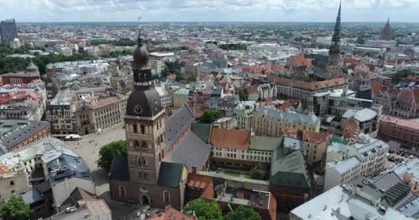 Riga Old Town Downtown Latvia Drone Point View — Stock video