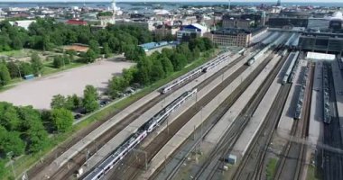 Helsinki Tren İstasyonu, Finlandiya. Drone Bakış Açısı.