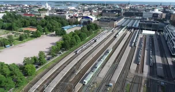 Estação Ferroviária Helsinque Finlândia Ponto Vista Drone — Vídeo de Stock