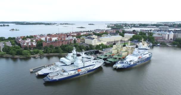 Icebreakers Quayside Helsinki Finlande Point Vue Drone — Video