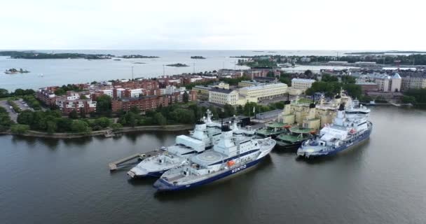 Icebreakers Quayside Helsinque Finlândia Ponto Vista Drone — Vídeo de Stock