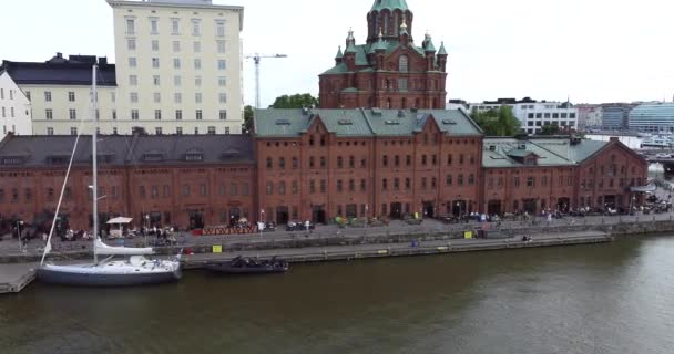Uspenski Cathedral Helsinki Finland Drone Point View — Stockvideo