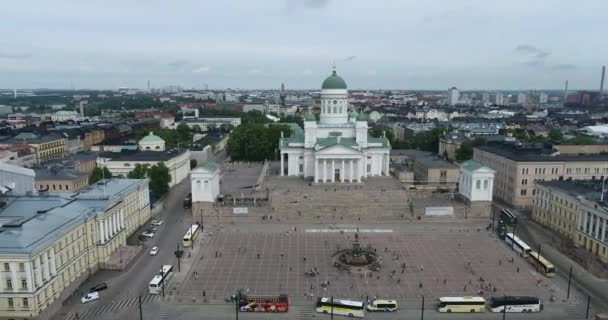 Domplatz Von Helsinki Einer Der Berühmtesten Sehenswürdigkeiten Helsinkis Drohnenblick Finnland — Stockvideo