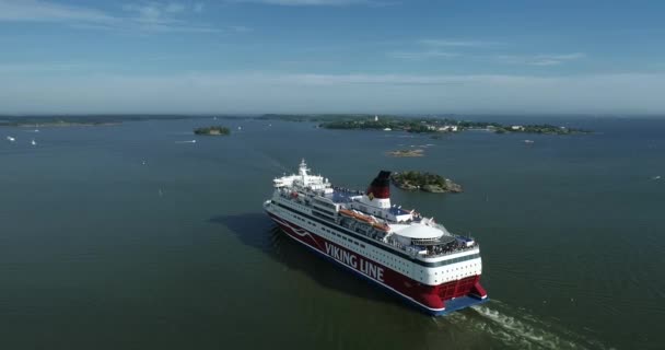 Viking Line Gabriella Ferry Ship Helsinki Stockholm Sweden Drone Point — Stockvideo