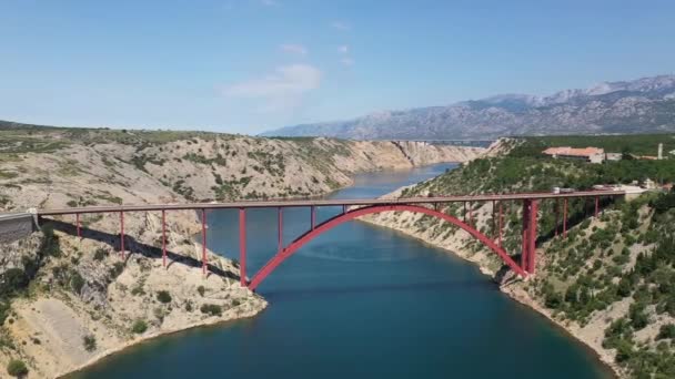 Puente Maslenica Mayoría Croacia Puente Maslenica Puente Cubierta Que Lleva — Vídeos de Stock