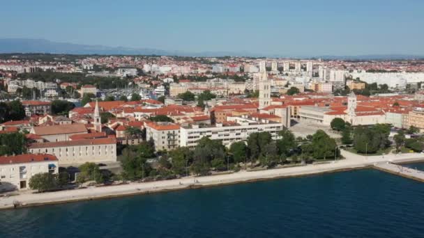 Aerial Shot Zadar Old Town Famous Tourist Attraction Croatia Waterfront — 图库视频影像