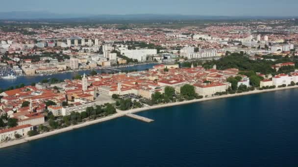 Aerial Shot Zadar Old Town Famous Tourist Attraction Croatia Waterfront — Stock Video