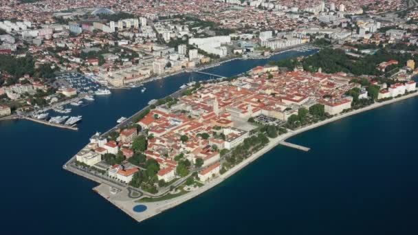 Aerial Shot Zadar Old Town Famous Tourist Attraction Croatia Waterfront — Stock Video