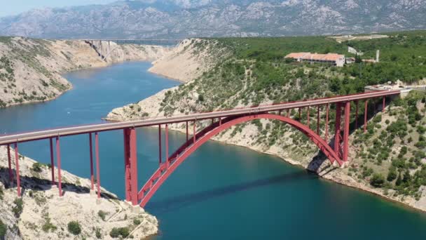 Maslenica Bridge Most Croatia Maslenica Bridge Deck Arch Bridge Carrying — Stock Video