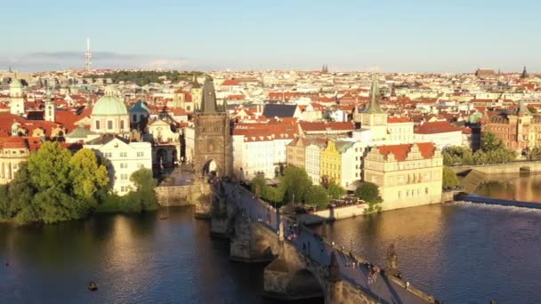 Prager Altstadt Tschechien Mit Berühmten Sehenswürdigkeiten Hintergrund Karlsbrücke Ikonischer Bau — Stockvideo