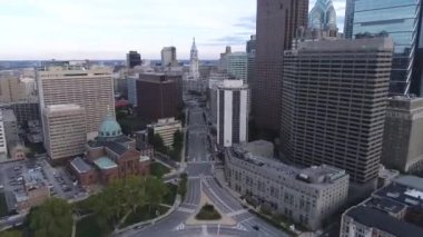 Philadelphia. Logan Square Circle, Cathedral, City Hall in Background. Drone. USA
