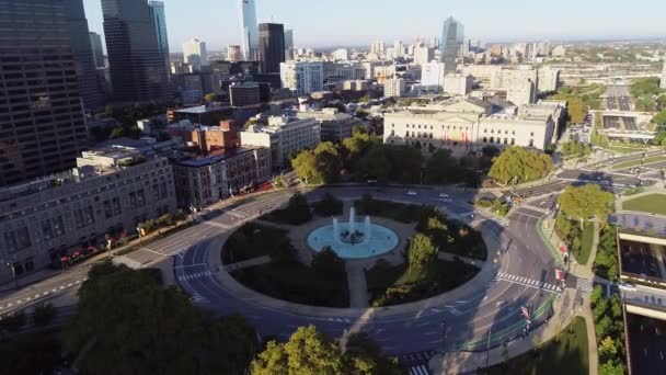Aerial View Empty Logan Square Circle Fountain Philadelphia Business District — Stock Video