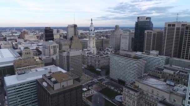 Krásná Radnice Philadelphii William Penn Vrcholu Cityscape Pensylvánie Dron — Stock video