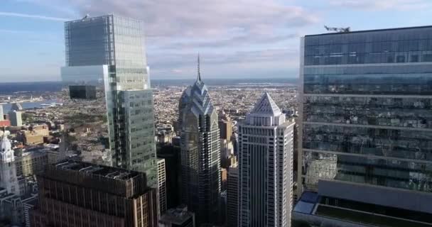 Beautiful Philadelphia Cityscape Skyscrapers City Hall Delaware River Background — Stockvideo