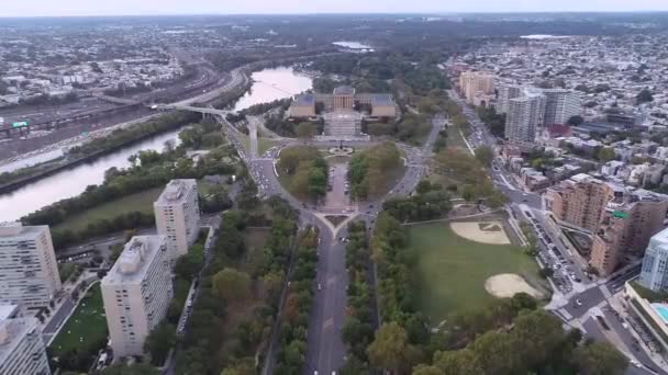 Beautiful Philadelphia Cityscape Museum Art Schuylkill River Background Philadelphia Drone — 图库视频影像