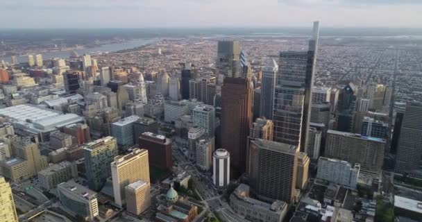 Philadelphia Cityscape Skyscrapers Background Golden Hour Light — Stok Video