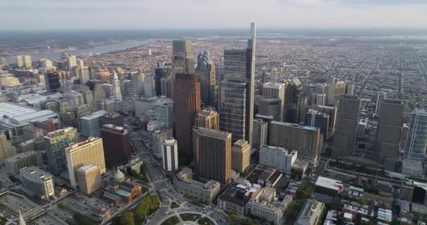 Philadelphia Cityscape Skyscrapers Background Golden Hour Light — Stock video