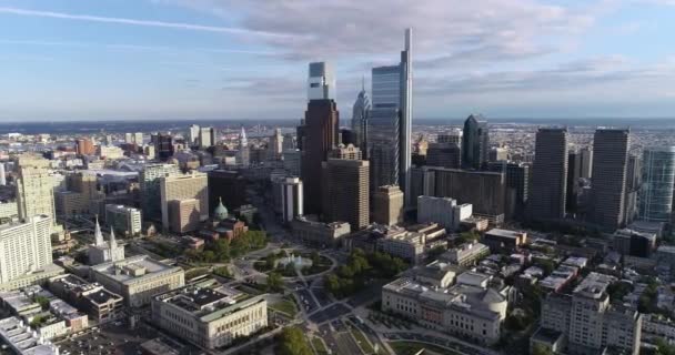 Prachtige Philadelphia City Scape Met Wolkenkrabbers Logan Square City Hall — Stockvideo