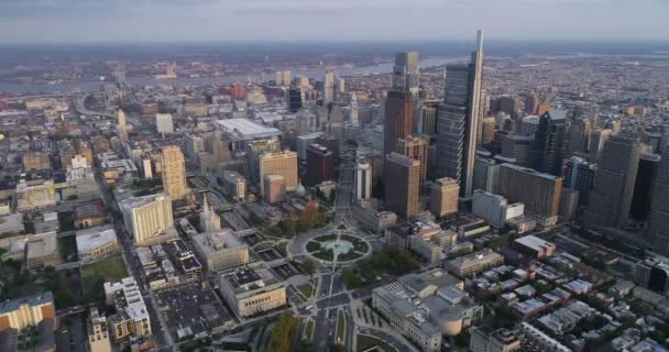 Philadelphia Cityscape Skyscrapers Background Golden Hour Light — Stock video